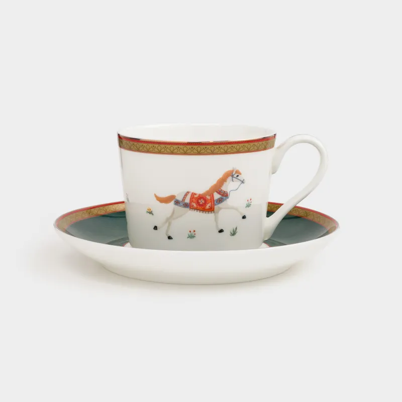 Пара чайная, 1 перс, 2 пр, 260 мл, фарфор F, с золотистым кантом, Кони, Blue wind, image-0