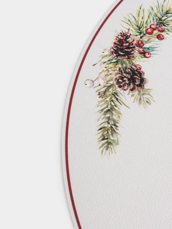 Салфетка под приборы, 38 см, ПВХ, круглая, белая, Лошадка и еловые ветви, Rock print, image-4