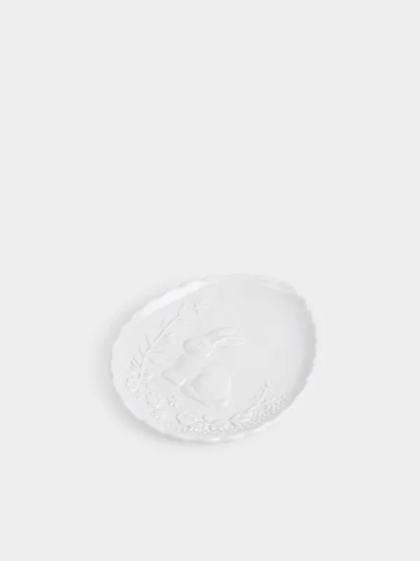 Блюдо, 20х18 см, керамика D, молочное, Яйцо, Кролик с цветами, Rabbit pattern, image-2