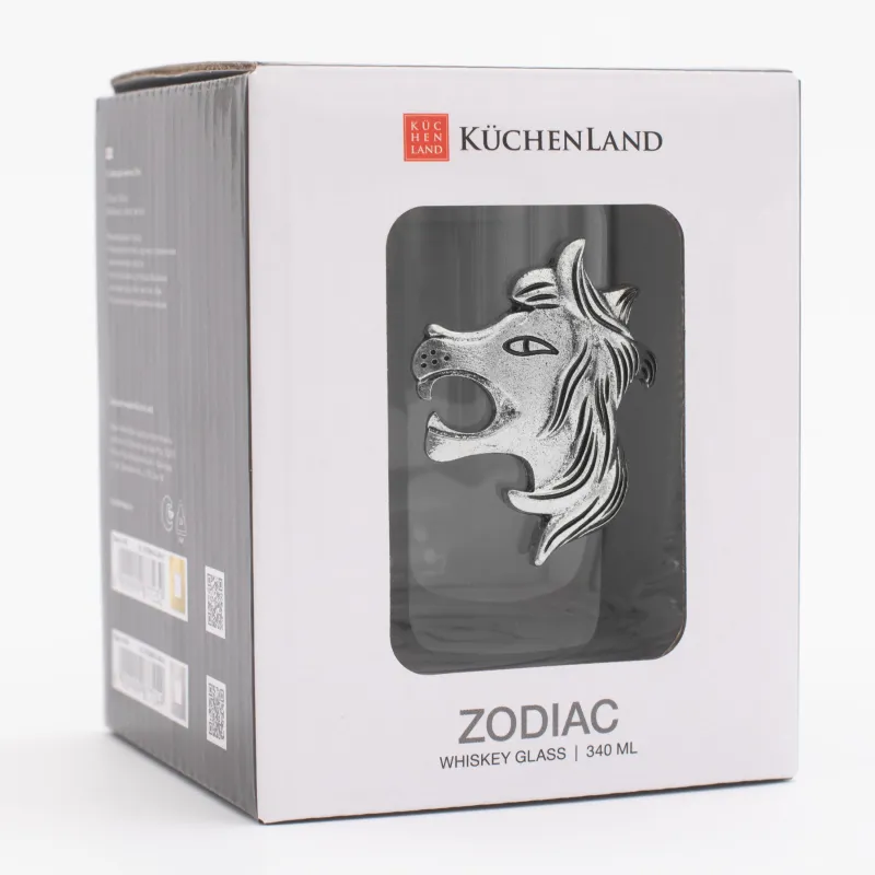 Стакан для виски, 10 см, 340 мл, стекло/металл, серебристый, Лев, Zodiac, image-5