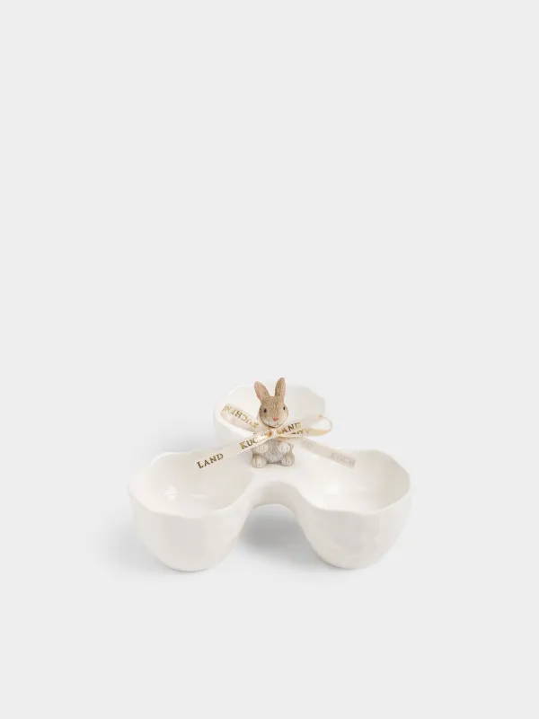 Блюдо пасхальное, 11х8 см, 3 отд, фарфор P/полирезин, белое, Кролик, Rustic Easter, image-0