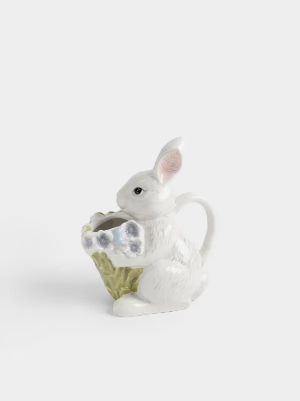 Кувшин, 540 мл, керамика D, серый, Кролик с букетом цветов, Easter, image-0