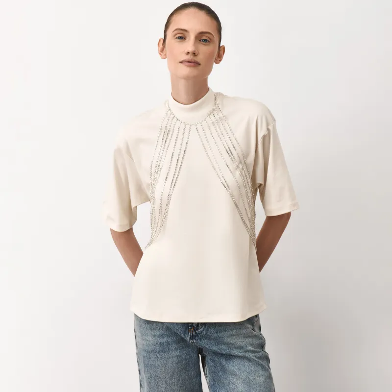 Украшение, 49 см, металл/стразы, серебристое, Топ из кристаллов, Jewelry crystal