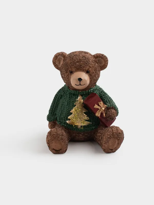 Статуэтка, 10 см, полирезин, коричневая, Медвежонок в свитере, Figure christmas, image-0