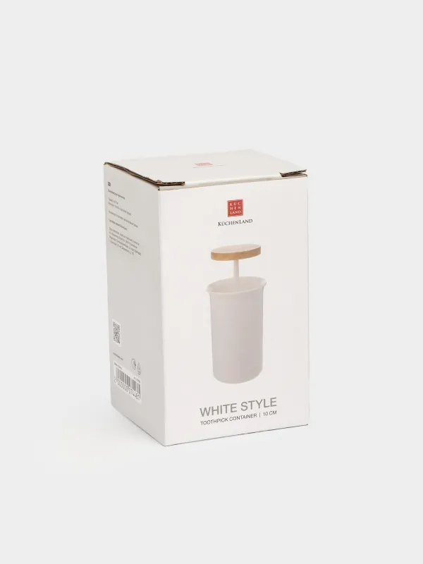 Контейнер для зубочисток, 10 см, пластик/дерево, белый, White style, image-5