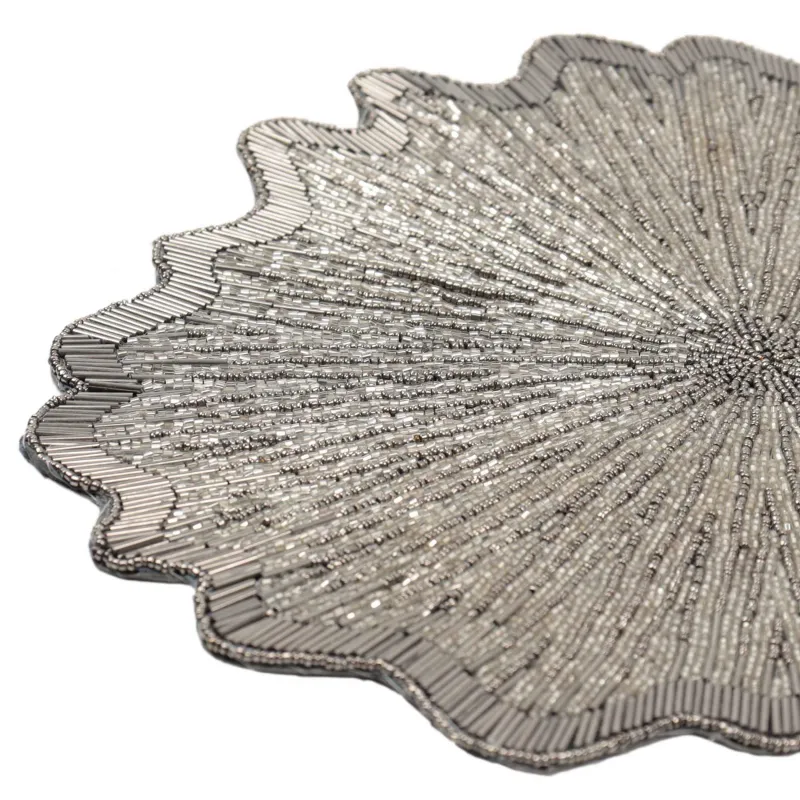 Салфетка под приборы, 36 см, бисер, фигурная, серо-серебристая, Art beads-t, image-1
