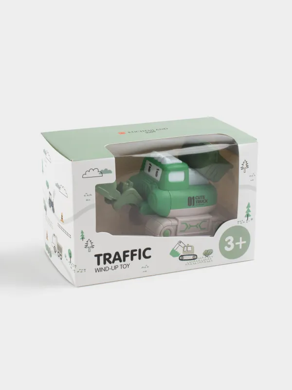 Игрушка, 14х10 см, инерционная, пластик, зеленая, Экскаватор, Traffic, image-3