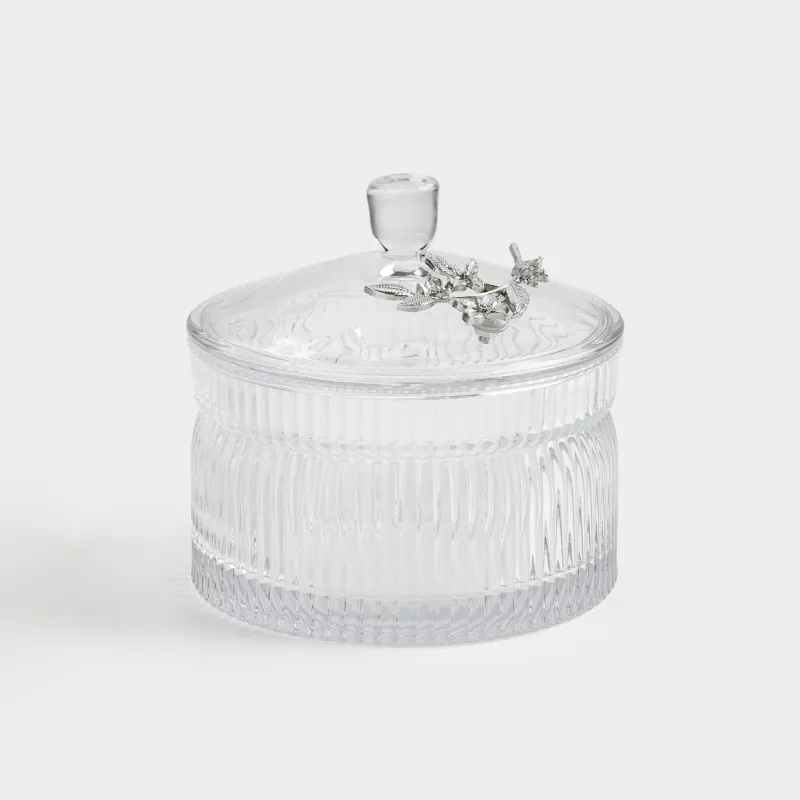 Емкость для хранения, 12,5х12 см, 600 мл, стекло Р/металл, Серебристые цветы, Ribby silver