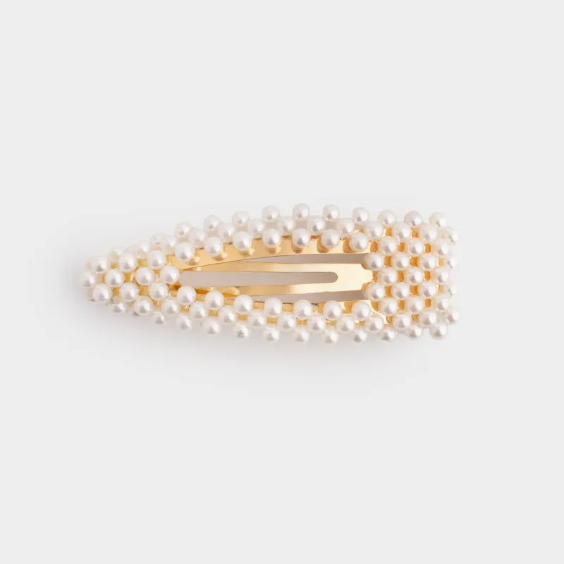 Заколка для волос, 8 см, пластик/металл, молочная, Бусины, Pearl