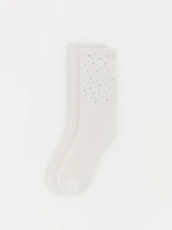 Носки со стразами, белые, Brilhar, image-1