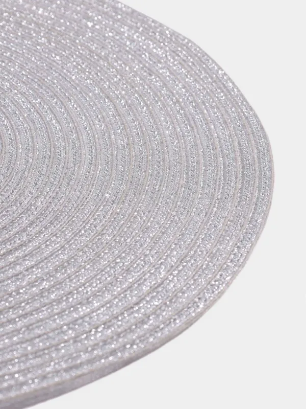 Салфетка под приборы, 38 см, полиэстер, круглая, серебристая, Rotary shine, image-1