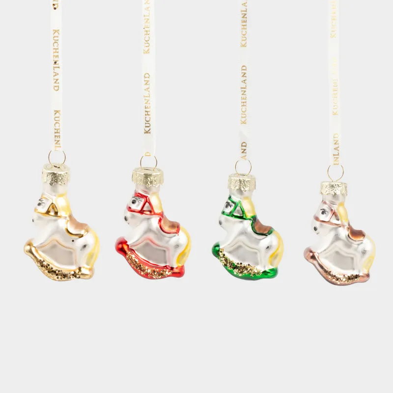 Набор елочных игрушек, 4 см, 4 шт, стекло, с блестками, Лошадки, Figure christmas