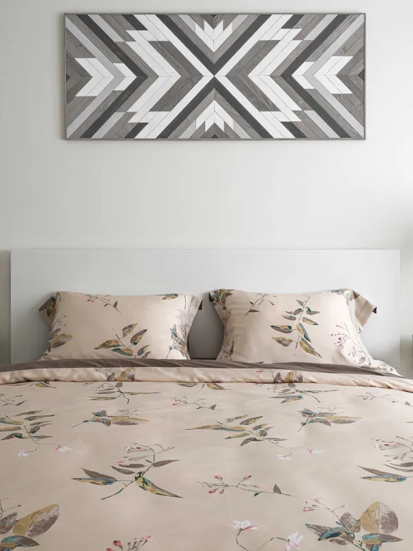 КПБ евро, тенсель 300 ТС, бежевый, Листья, Tencel, image-2