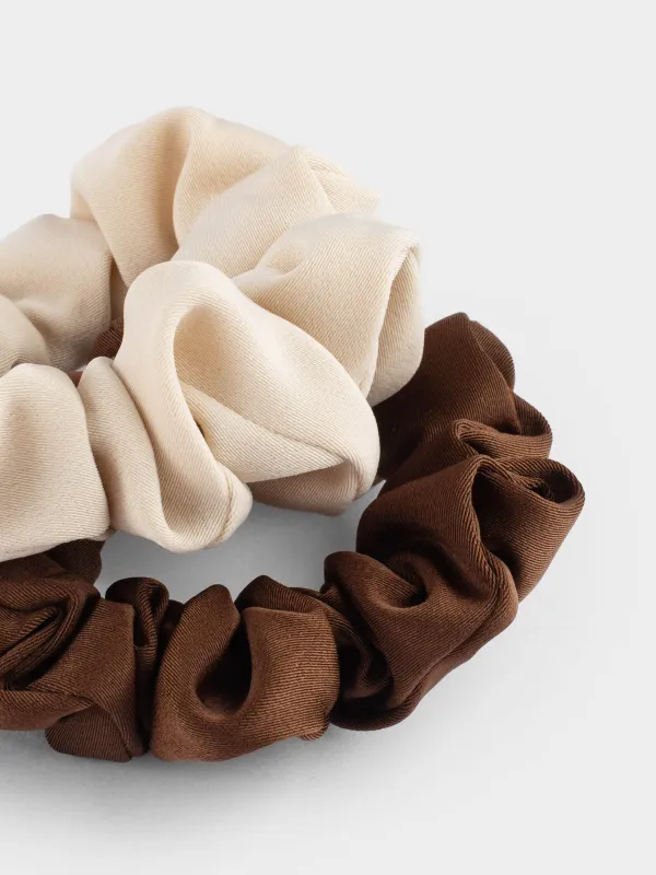 Резинка для волос, 9 см, 2 шт, детская, сатин, бежевая/коричневая, Silk, image-2