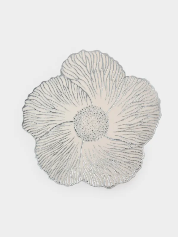 Салфетка под приборы, 37 см, ПВХ, фигурная, серебристо-серая, Цветок, Azhur form, image-0