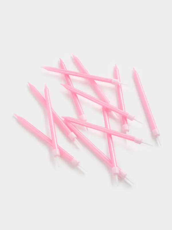 Свеча для торта, 10 см, 12 шт, тонкая, розовая, Birthday party, image-2