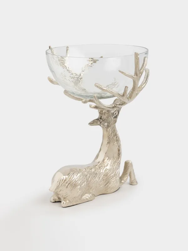 Ваза для фруктов, 26x38 см, на ножке, стекло/металл, серебристая, Олень, Arctic deer, image-1