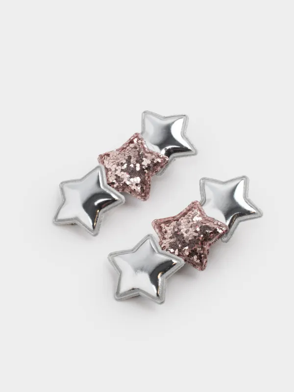 Набор заколок для волос, 6 см, 2 шт, детский, полиуретан/металл, серебристый/шампань, Hairstyle, image-1