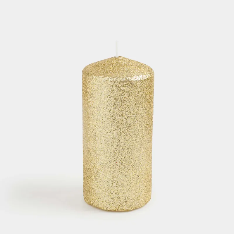 Свеча, 10 см, цилиндрическая, с блестками, шампань, Sparkly candle, image-1