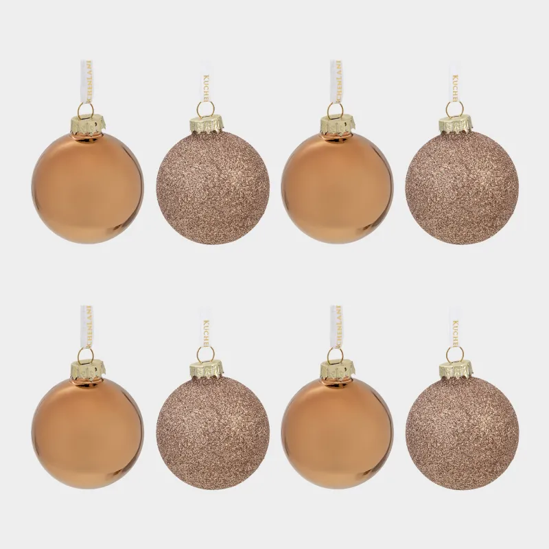 Набор елочных игрушек, 4 см, 8 шт, стекло, с блестками, золотистый, Шар, Ball sparkle