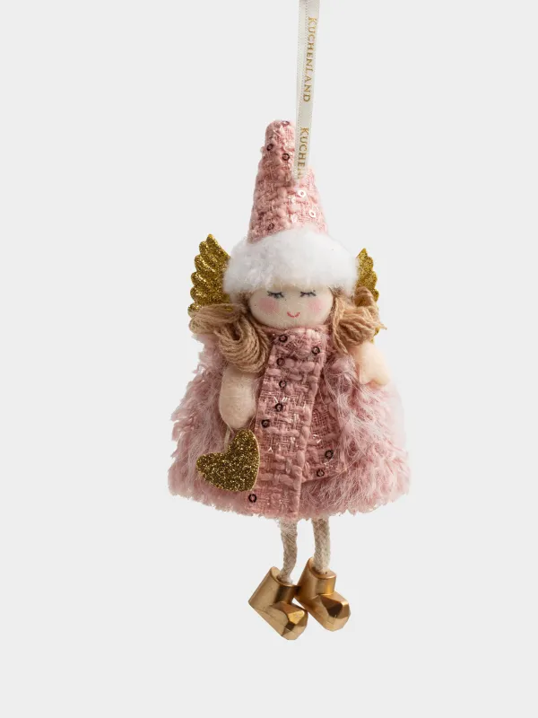 Игрушка елочная, 18 см, полиэстер/пенопласт, розовая, Девочка в шапке и шарфе, Sweet girl, image-0