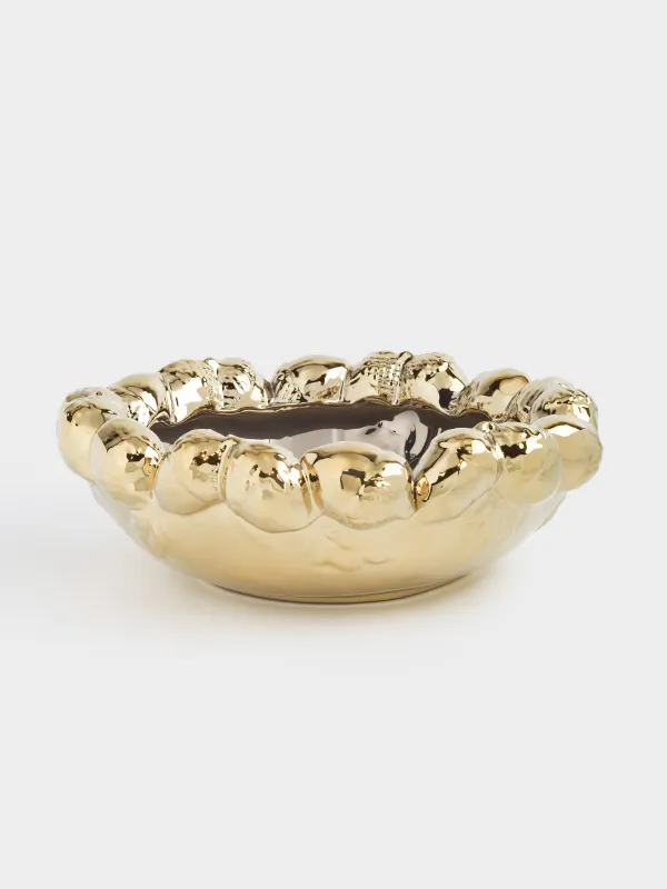 Ваза для фруктов, 30х10 см, керамика, золотистая, Желуди, Golden glow, image-0