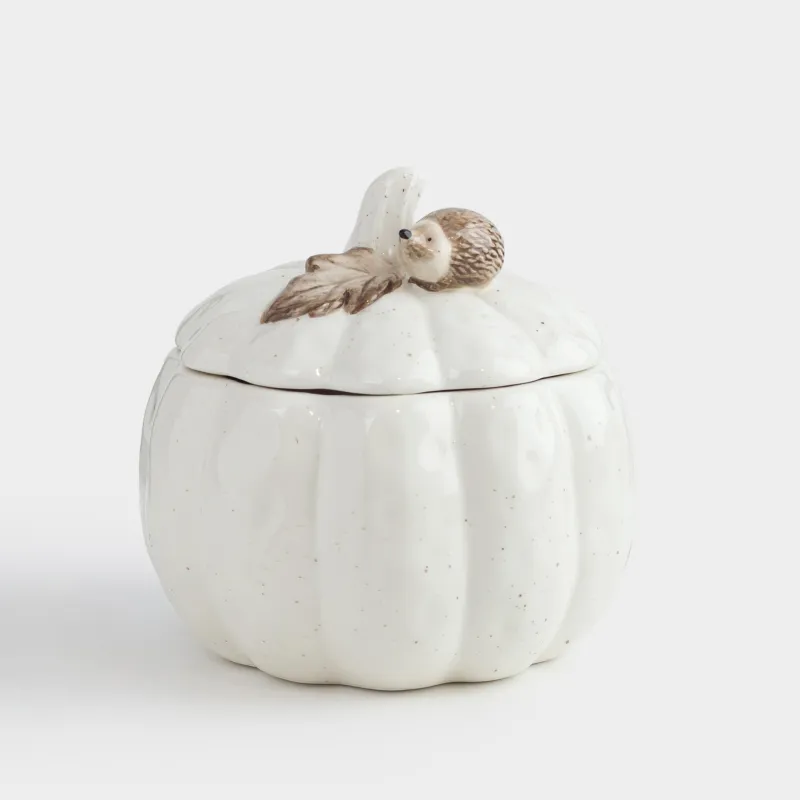 Емкость для хранения, 15х15 см, 970 мл, керамика, молочная, в крапинку, Еж на тыкве, Slight frost