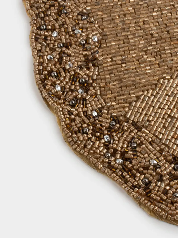 Салфетка под приборы, 36 см, бисер, круглая, золотистая, Волнистые края, Art beads, image-3