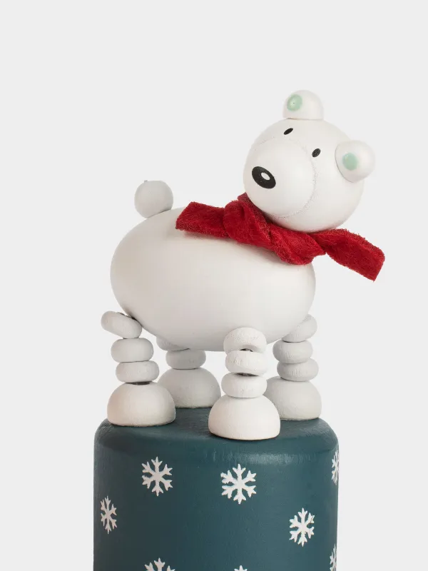 Игрушка, 9x5 см, дергунчик, дерево, бело-голубая, Белый мишка, White bear, image-1