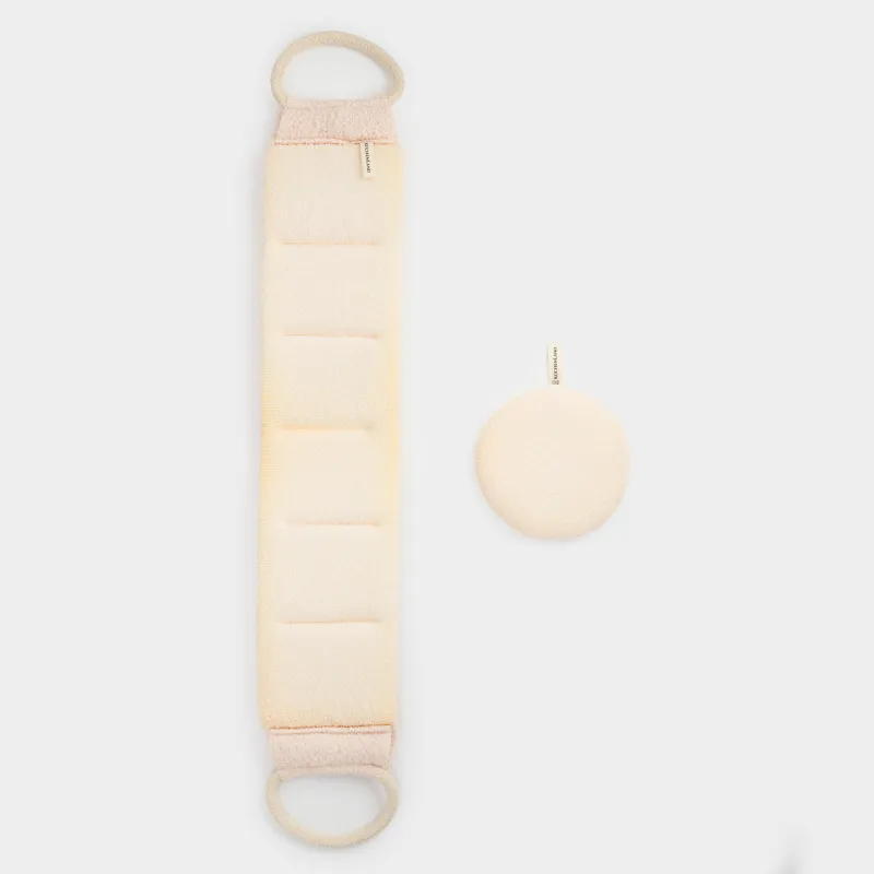 Набор для душа, 2 пр, мочалка-лента/мочалка-губка, нейлон/хлопок, бежевый, Unique spa