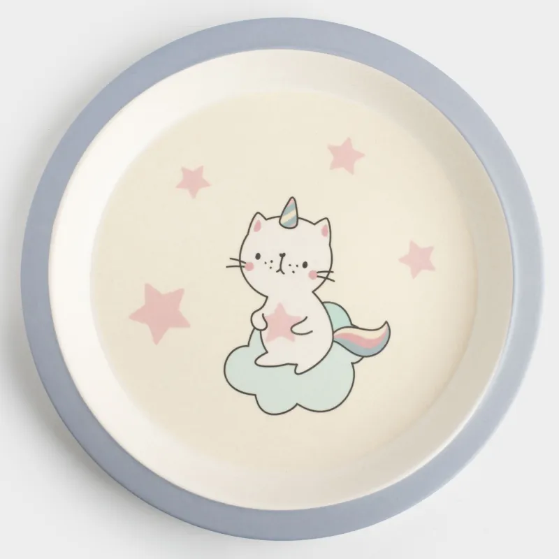Набор посуды, детский, 1 перс, 5 пр, бамбук, розово-голубой, Кот-единорог, Cat-unicorn, image-2