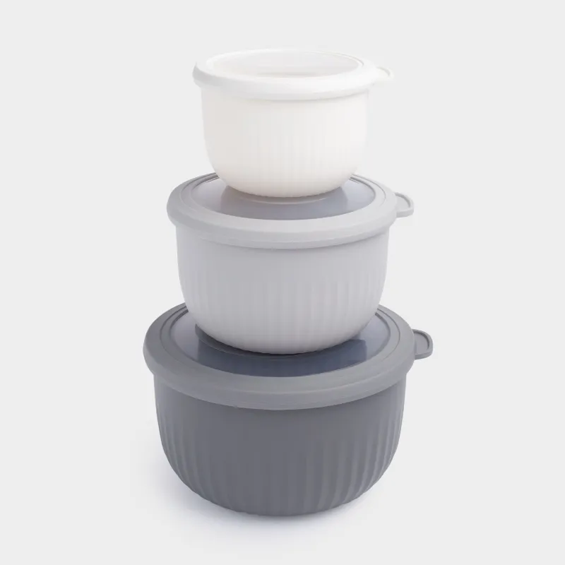 Набор мисок, 3 шт, с крышкой, пластик, белая/серая/графитовая, Flow