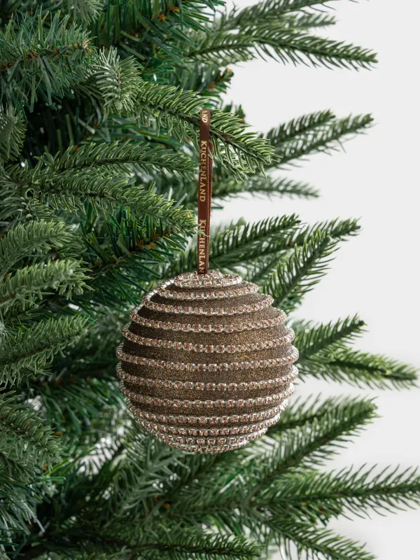 Игрушка елочная, 8 см, пластик, бронзовая, Шар в стразах, Ball sparkle, image-2