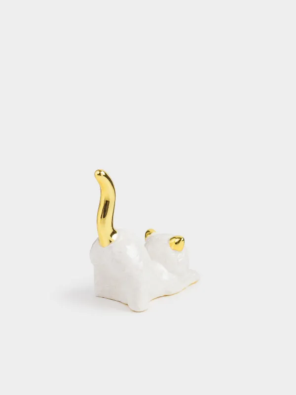 Держатель для украшений, 9 см, полирезин, золотисто-жемчужный, Кот, Cat, image-2