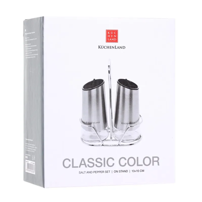 Набор для соли и перца, 15 см, на подставке, стекло/металл, Classic, image-2