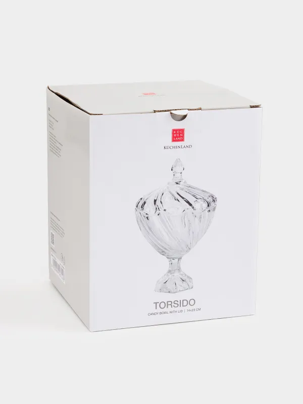 Конфетница, 14х23 см, 480 мл, на ножке, с крышкой, стекло Р, Torsido, image-5