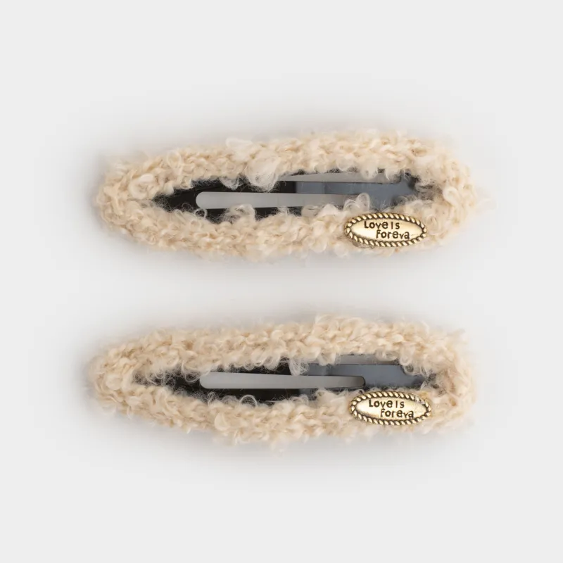 Заколка для волос, 8 см, 2 шт, искусственный мех/металл, молочная, Plush