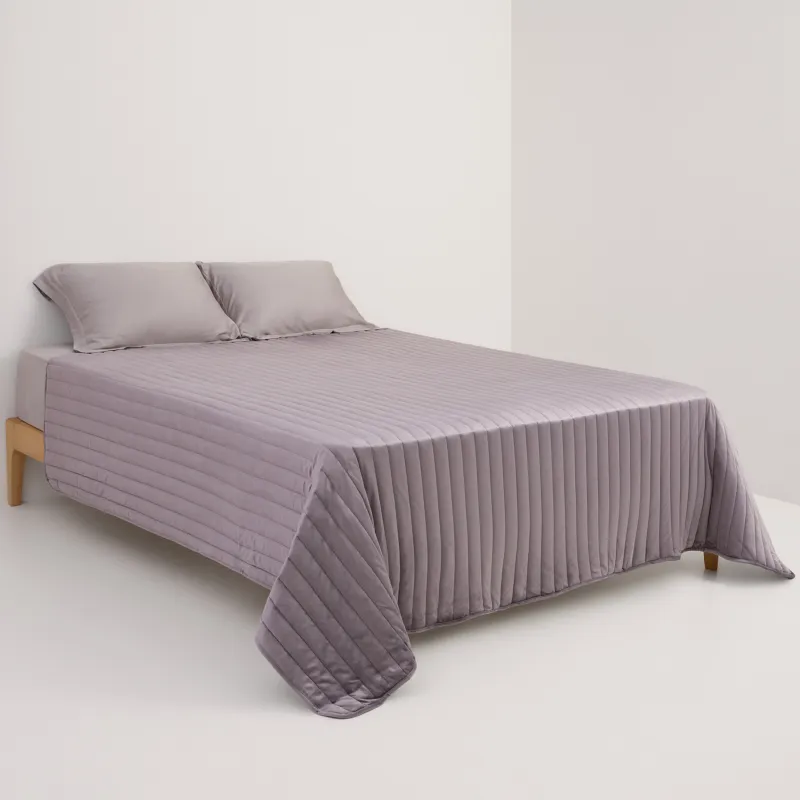 Покрывало, 220х240 см, стеганое, вельвет/микрофибра, серое, Stitch velvet