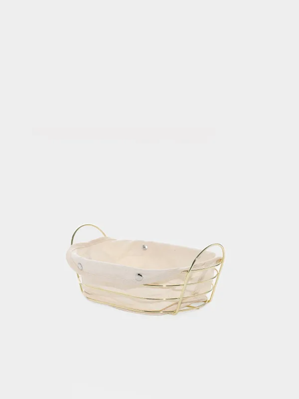 Корзина для хлеба, 27x20 см, хлопок/металл, овальная, молочная/золотистая, Twist gold, image-1