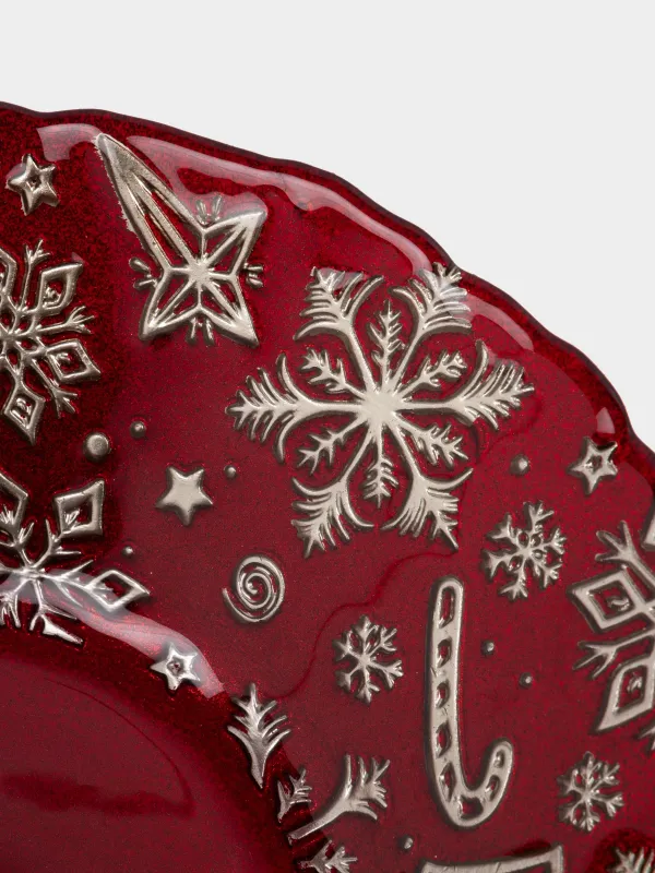 Ваза для фруктов, 30х6 см, стекло, красная, Снежинки, Brumal, image-2