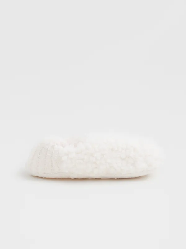 Тапочки-носки женские, домашние, искусственный мех/шерпа, молочные, Curled, image-0