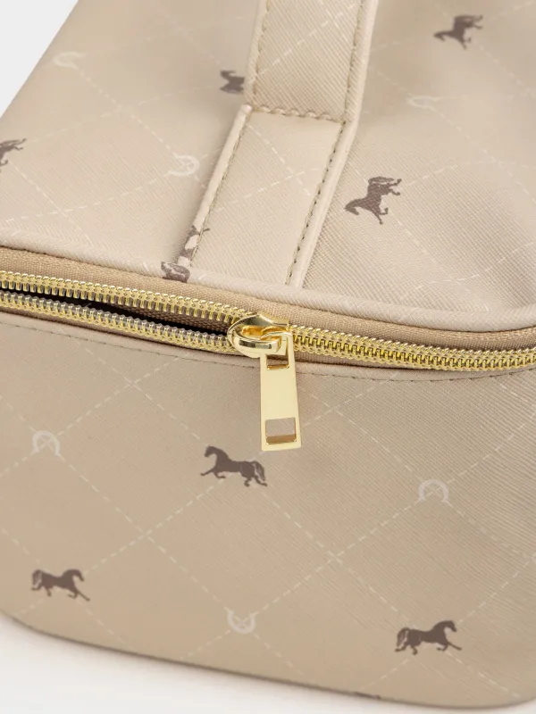 Косметичка, 25х13 см, с ручкой, полиуретан, бежевая, Лошади, Beauty horse, image-3