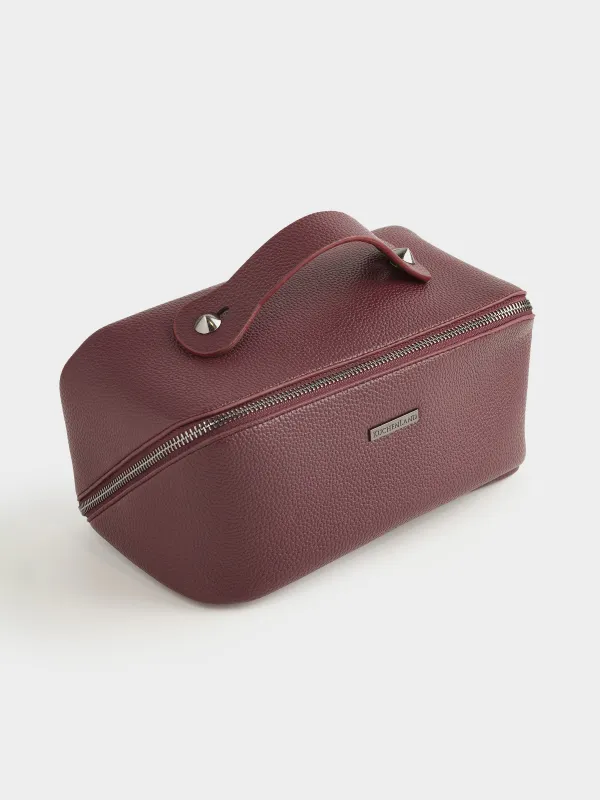 Косметичка, 24х13 см, с ручкой, полиуретан, бордовая, Krast, image-1