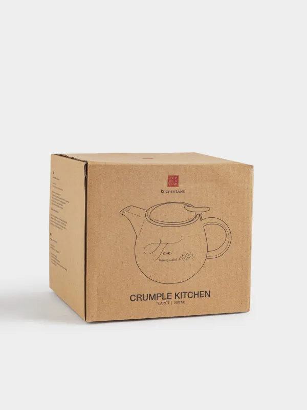 Чайник заварочный, 500 мл, фарфор P/сталь, молочно-золотистый, Мятый эффект, Crumple kitchen, image-6