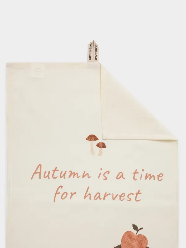 Полотенце кухонное, 40х60 см, хлопок, бежевое, Еж с яблоком, Hedgehog apple, image-1