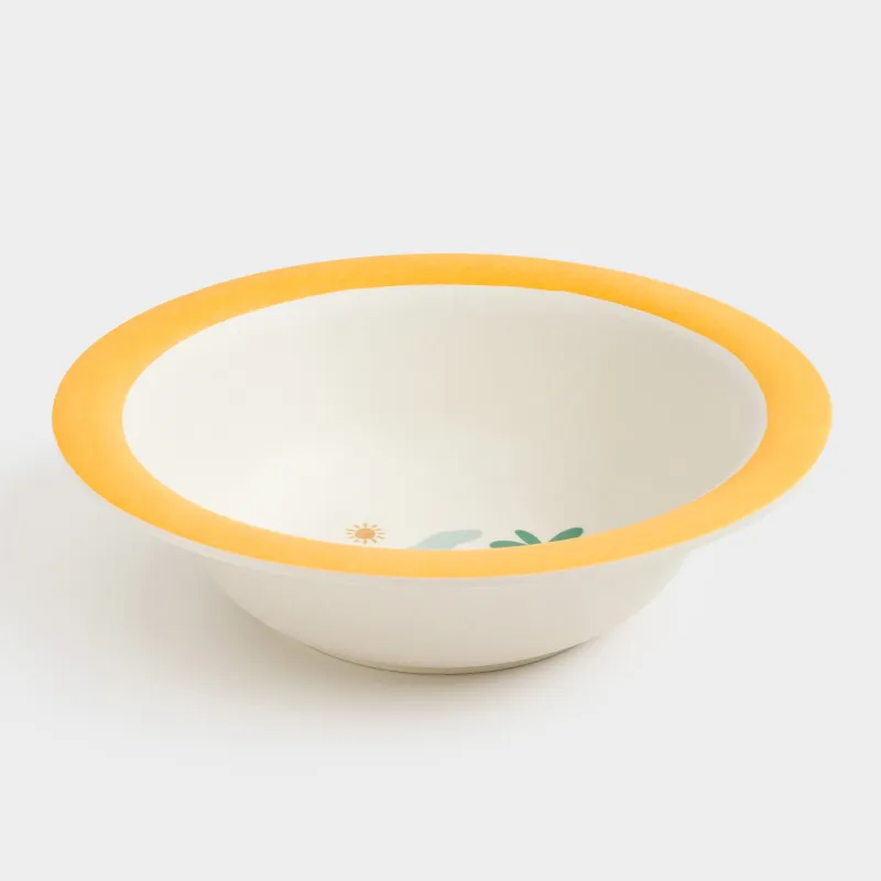 Тарелка суповая, детская, 15х4 см, 300 мл, бамбук, желтая, Динозавр и пальма, Dino, image-2