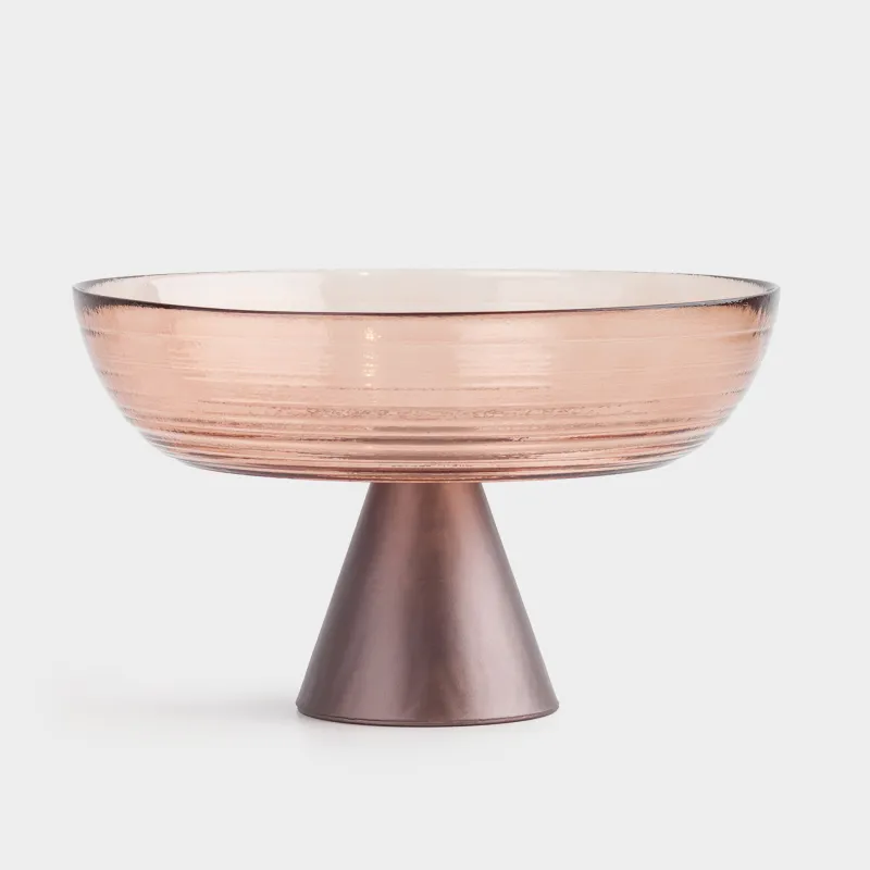 Ваза для фруктов, 21х13 см, на ножке, стекло, коричневая, Полосы, Color pattern