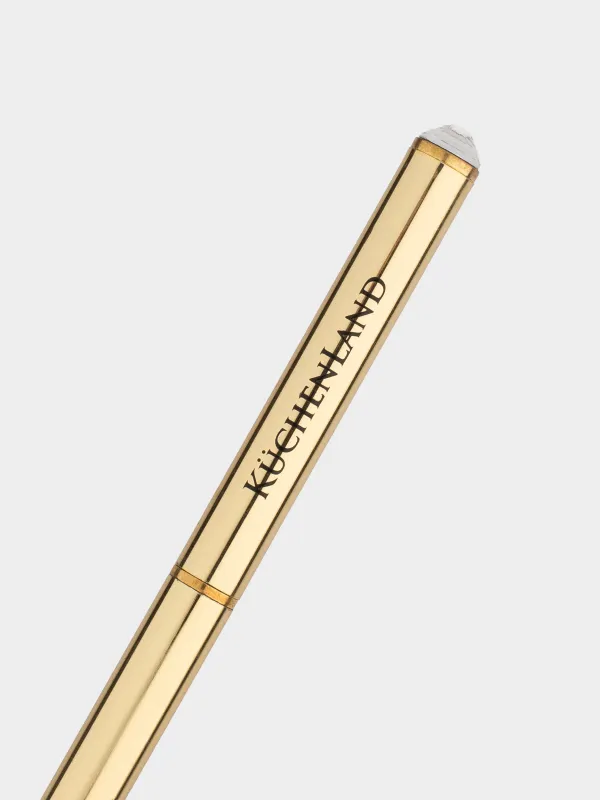 Ручка шариковая, 13 см, с кристаллом, металл, золотистая, Draw, image-3