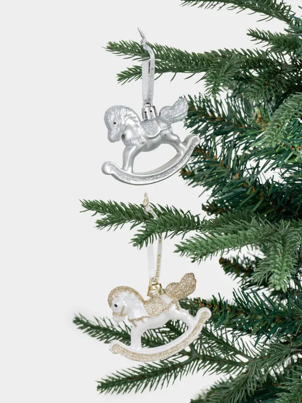 Набор елочных игрушек, 8 см, 2 шт, пластик, шампань/серебристый, Лошадка, Figure sparkle, image-4
