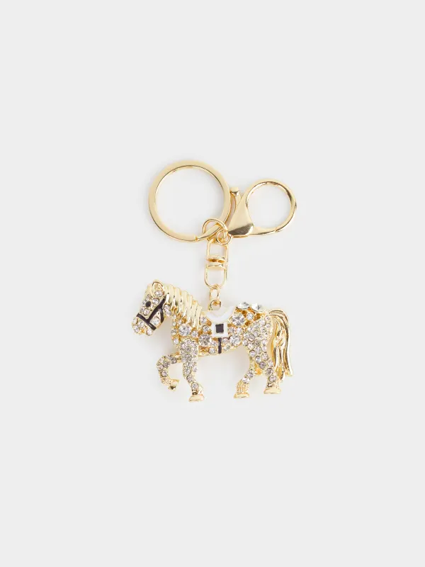 Брелок, 12 см, металл/стразы/эмаль, золотистый, Лошадь, Keychain crystal, image-0